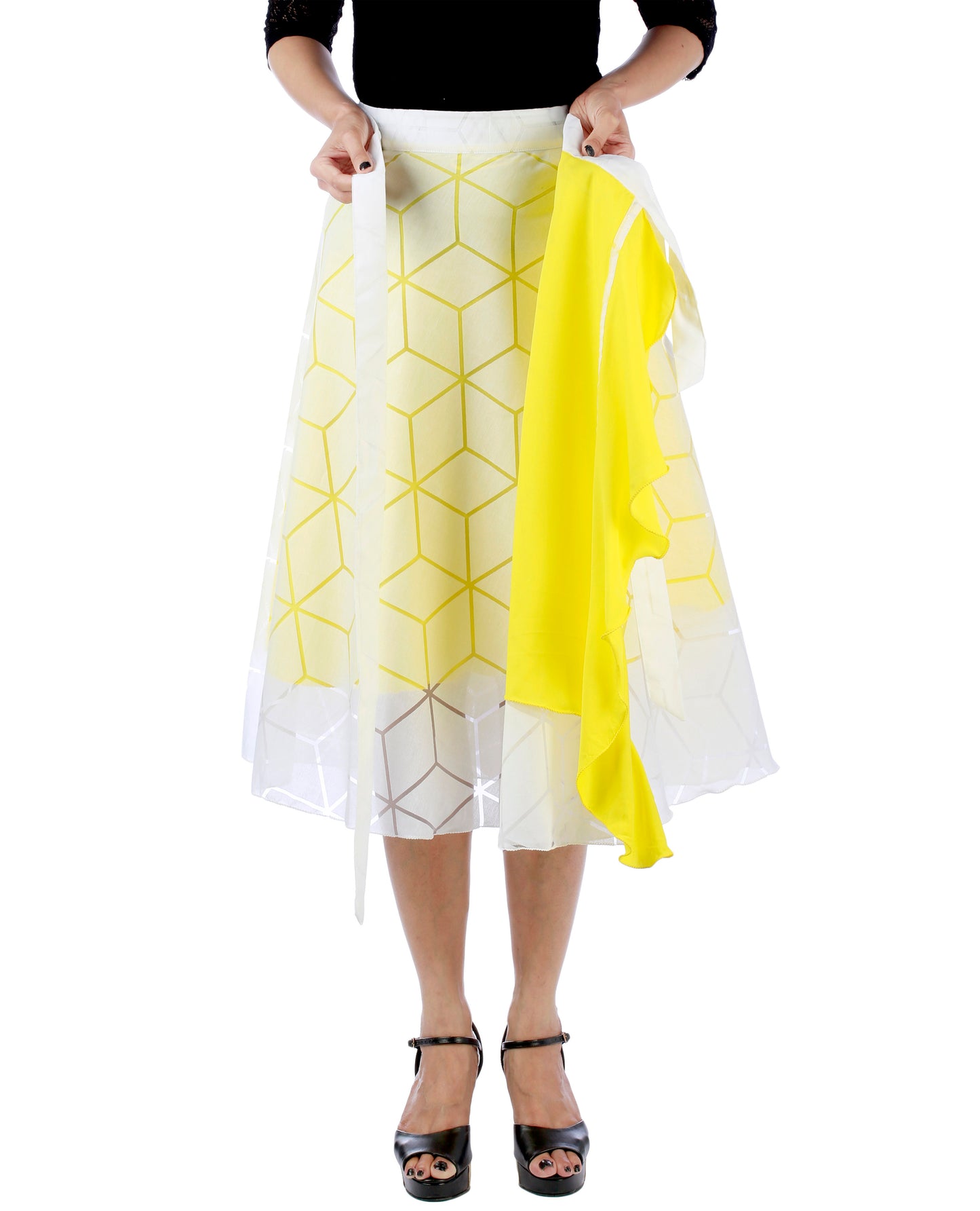White Ruffle Wrap Skirt Free Size WA000193