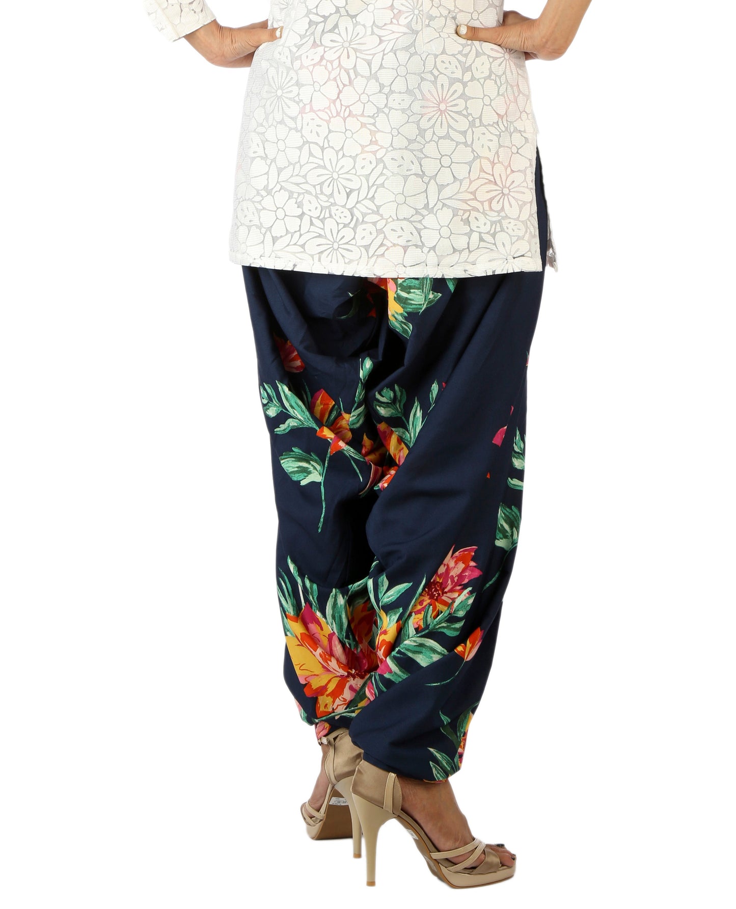 DeeVineeTi Women's Crepe Blue Floral Printed FreeSize Patiala Salwar DVSR0004 Back