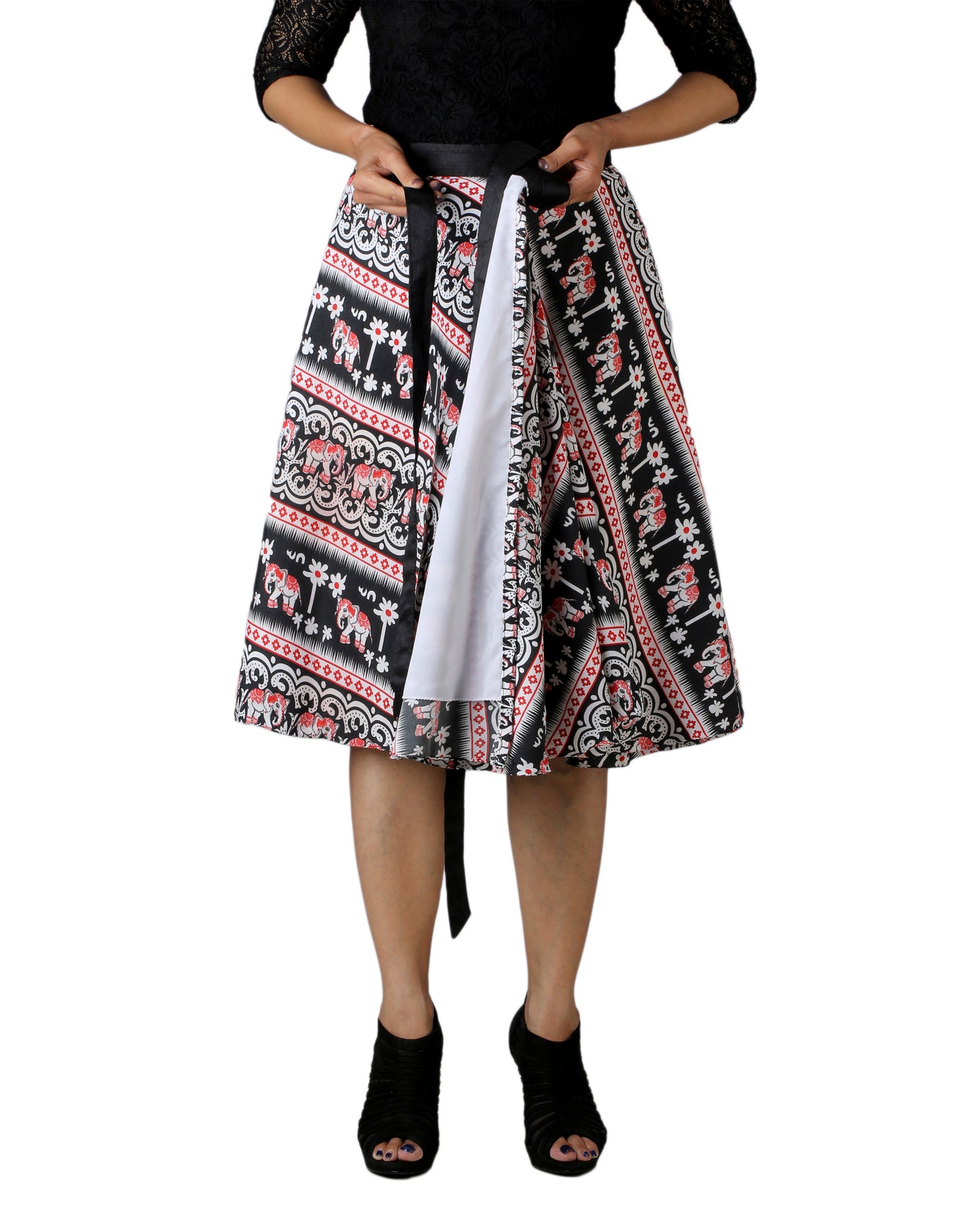 Printed Midi Wrap Skirt Free Size WA000177