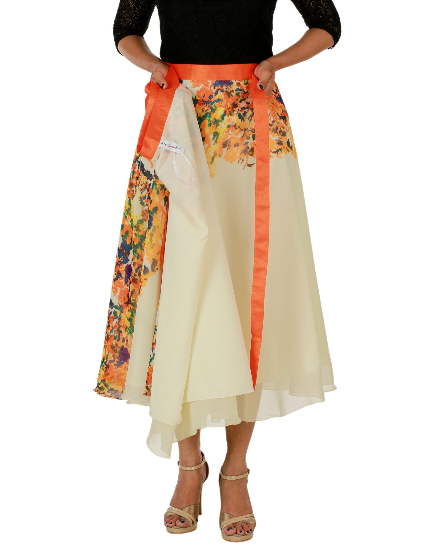 Cream Floral Print Wrap Skirt Free Size WA000152