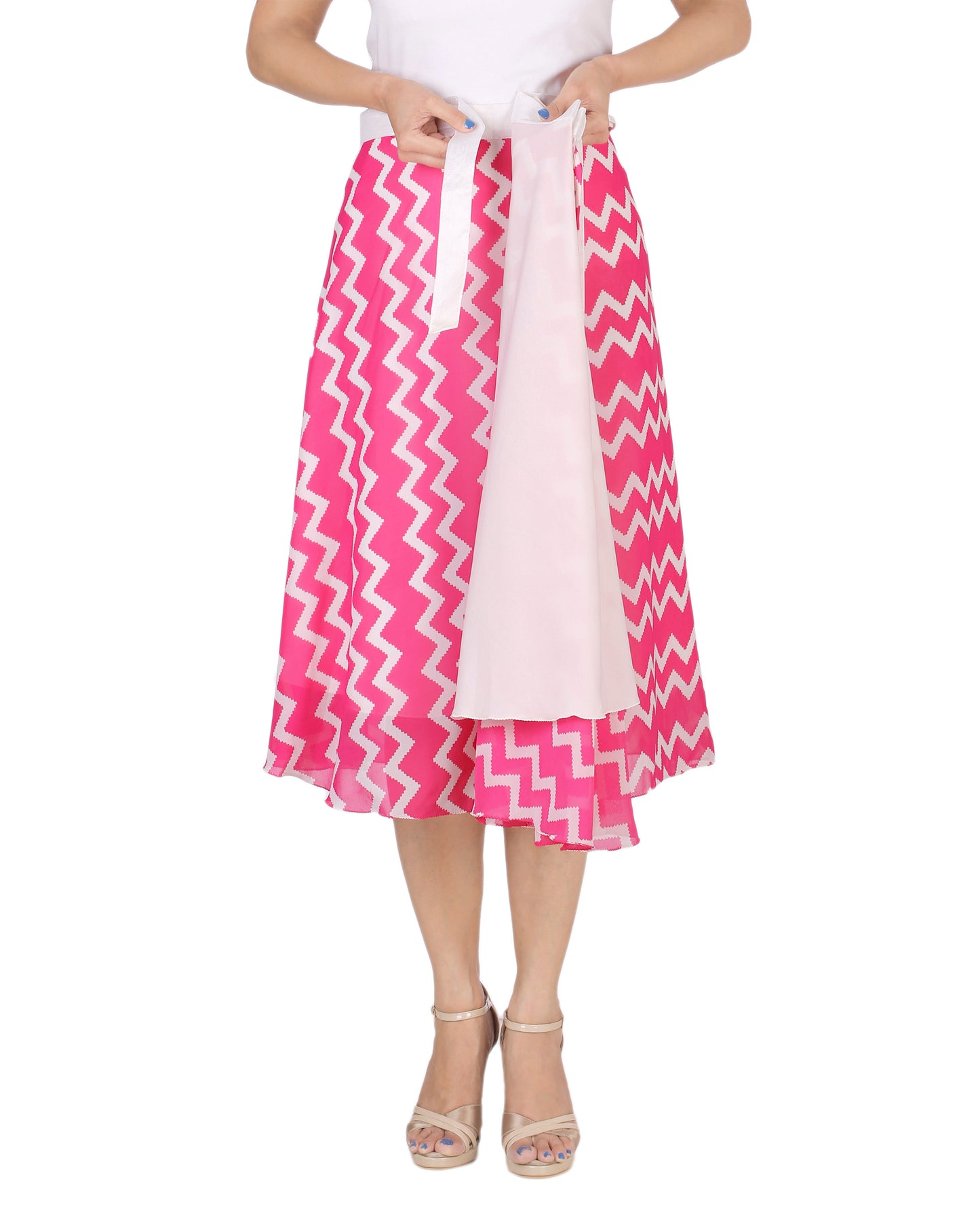 Pink Chevron Print Beach Wrap Skirt Free Size WA000170