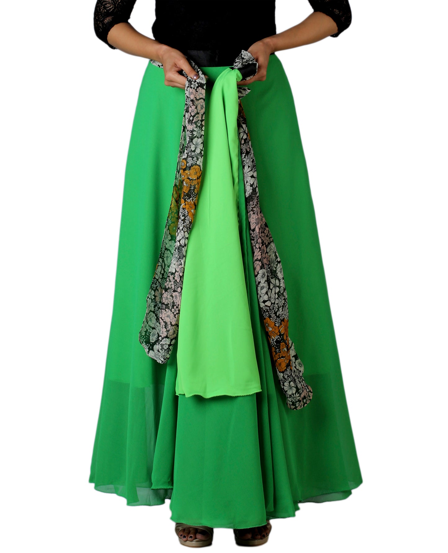 Green Solid Maxi Wrap Skirt Free Size WA000174