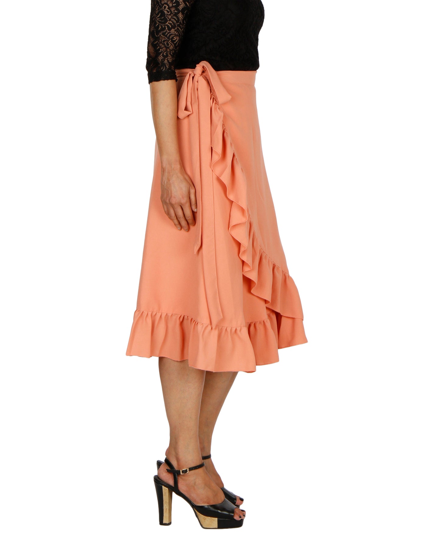 Peach Ruffle Solid Wrap Skirt Free Size WA000197
