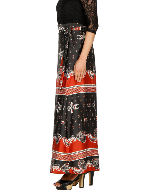 Side View - Black Printed A-Line Wrap Skirt Free Size WA000202