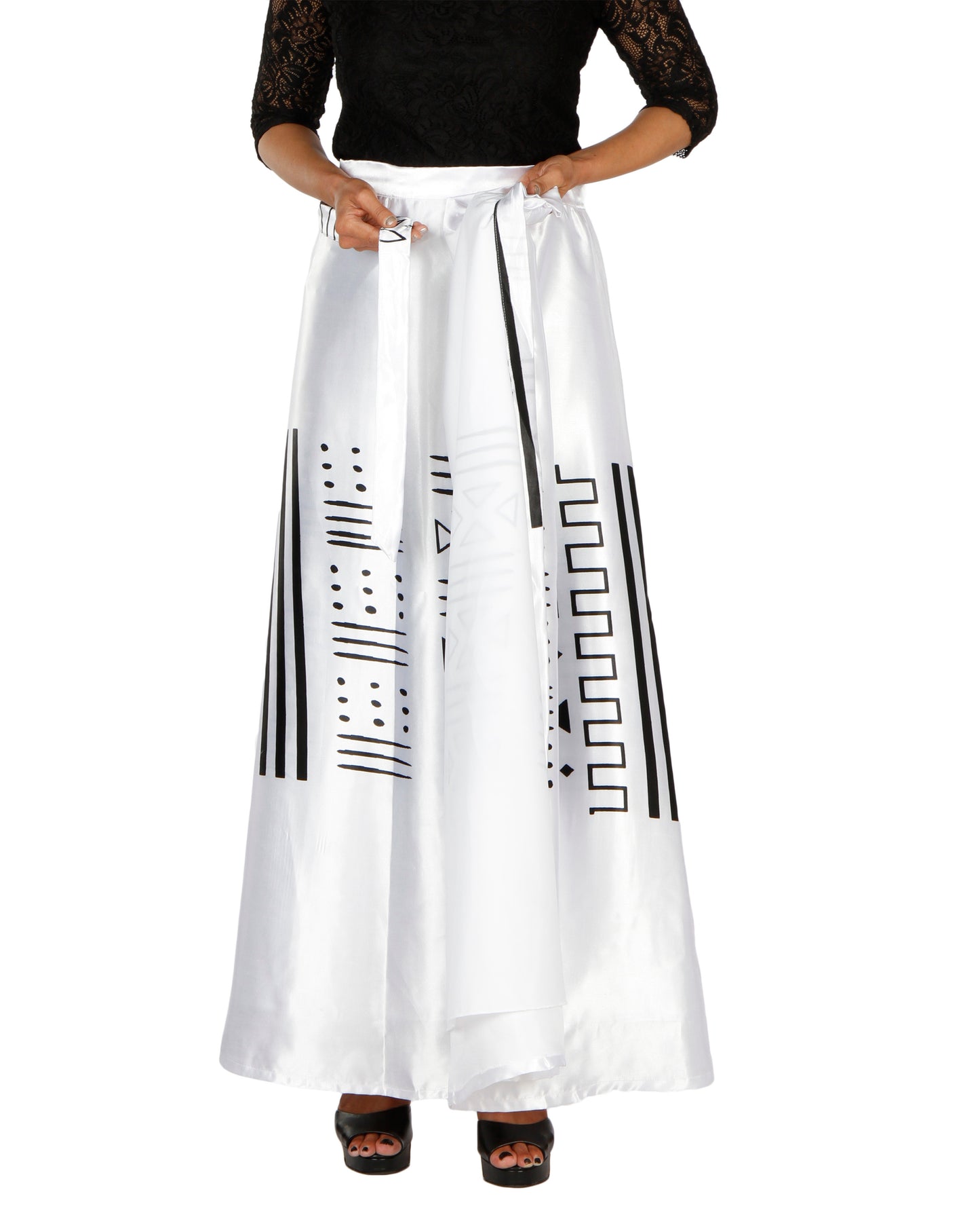 White A-Line Printed Wrap Skirt Free Size WA000200