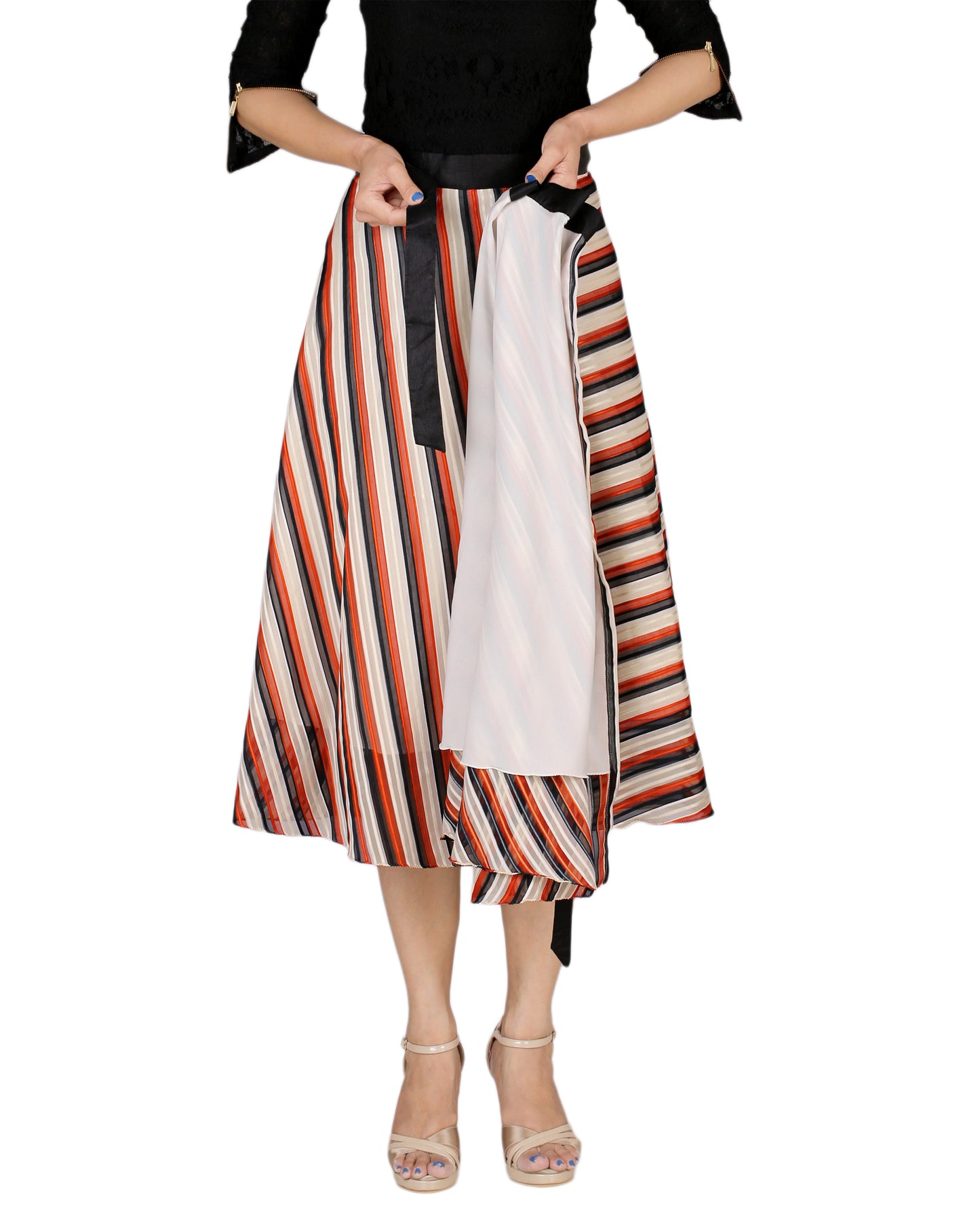 Striped Multicolor Wrap Skirt Free Size WA000171