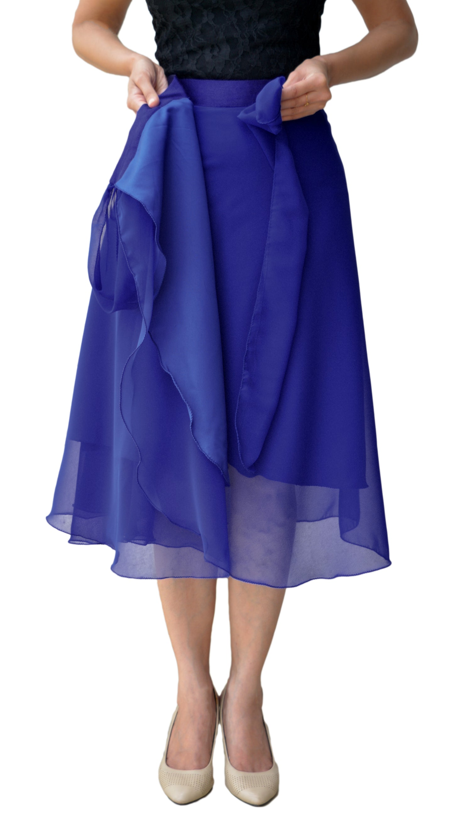 Blue Solid Georgette Wrap Skirt Free Size WA000105