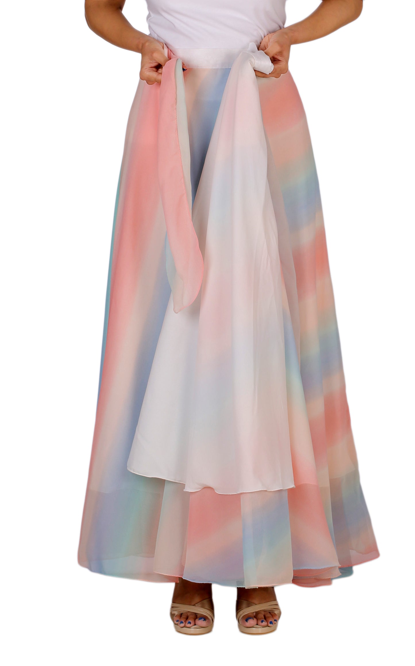 Multicolor Shaded Maxi Wrap Skirt Free Size WA000162