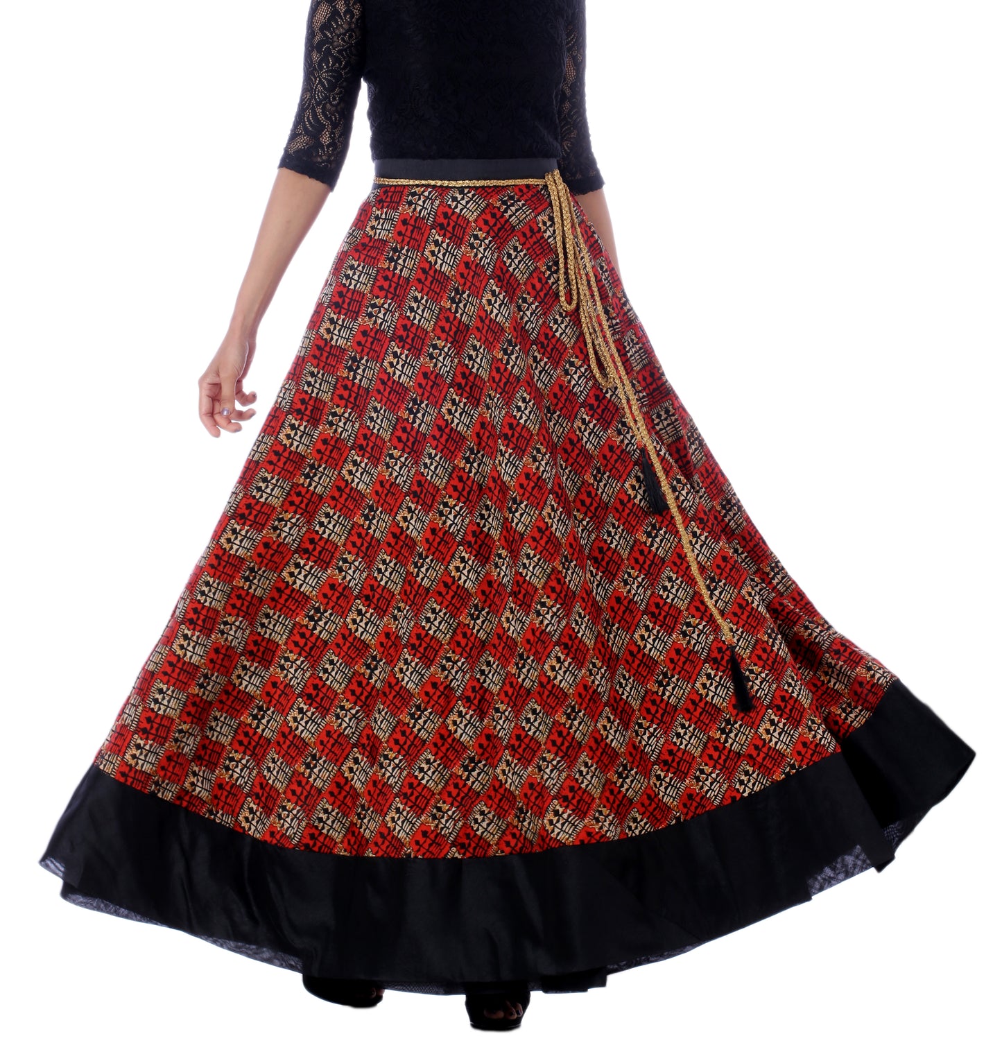 Bhagalpuri Checkered Maxi Wrap Skirt Free Size WA000179