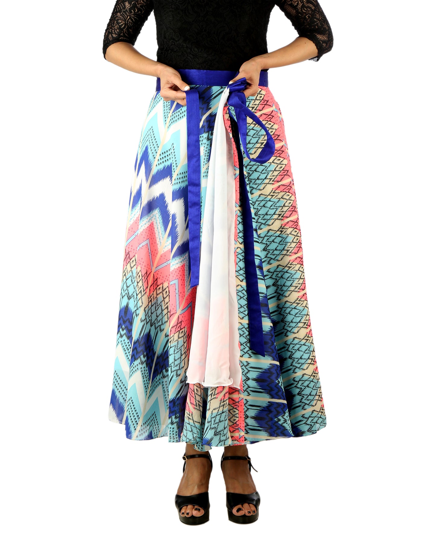 Multicolor Chevron Print Wrap Skirt Free Size WA000182