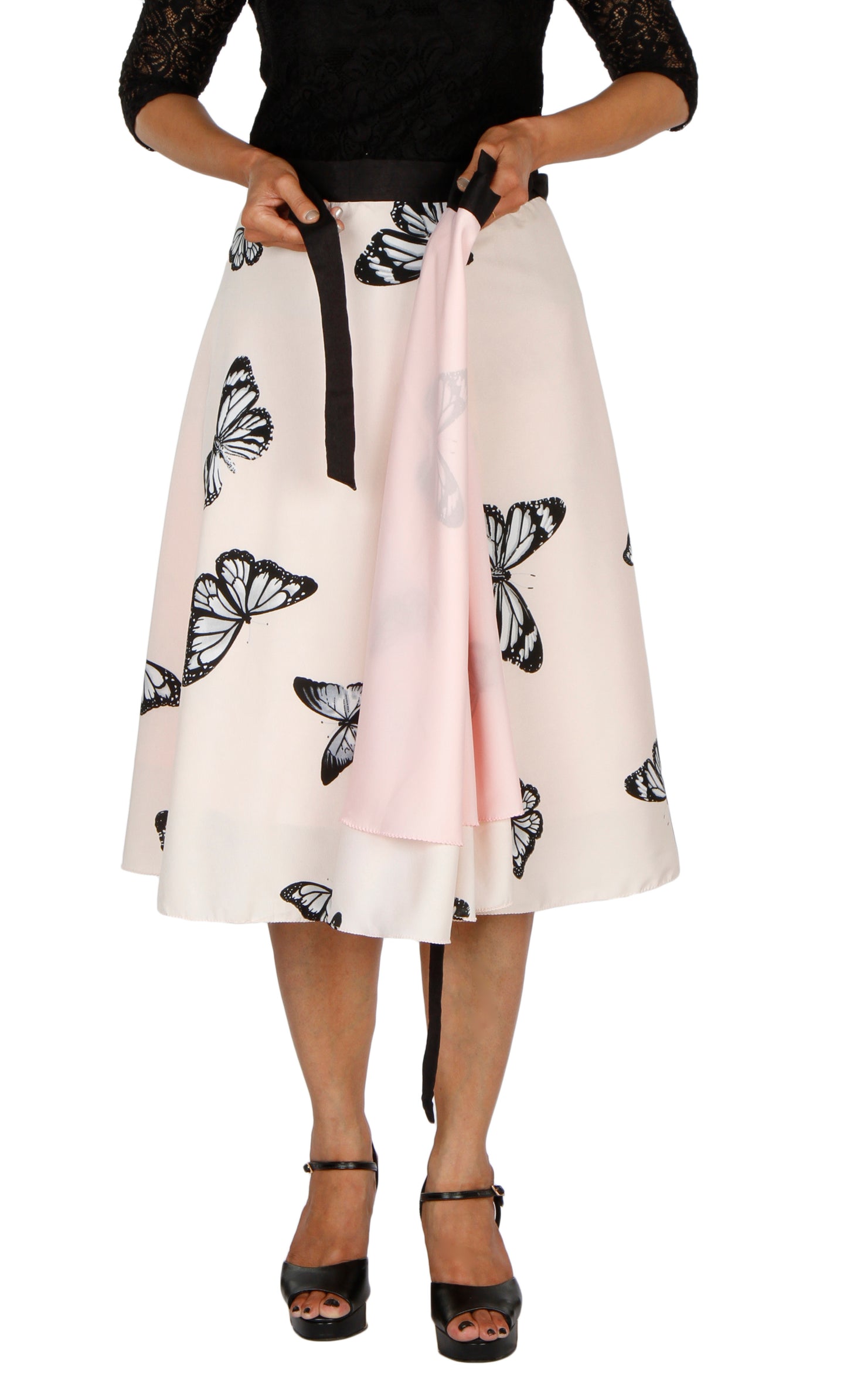 Peach Crepe Printed Wrap Skirt Free Size WA000198