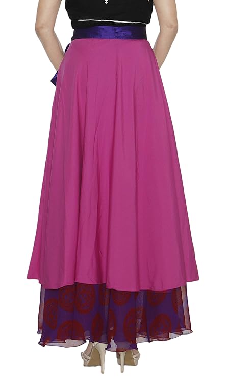 Pink Georgette Crepe Layered Maxi Wrap Skirt Free Size WA000205