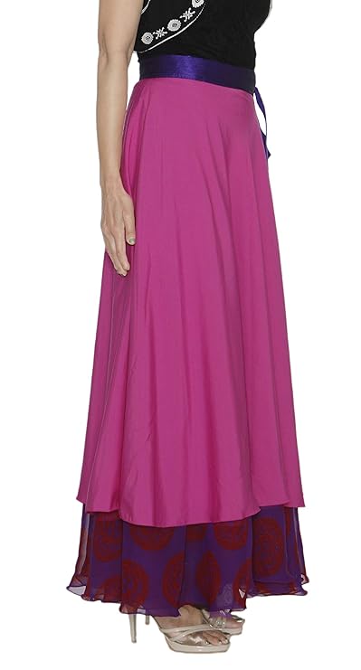 Pink Georgette Crepe Layered Maxi Wrap Skirt Free Size WA000205
