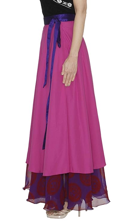 Pink Georgette Crepe Layered Maxi Wrap Skirt Free Size WA000205