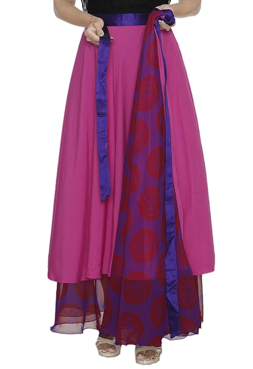 Pink Georgette Crepe Layered Maxi Wrap Skirt Free Size WA000205