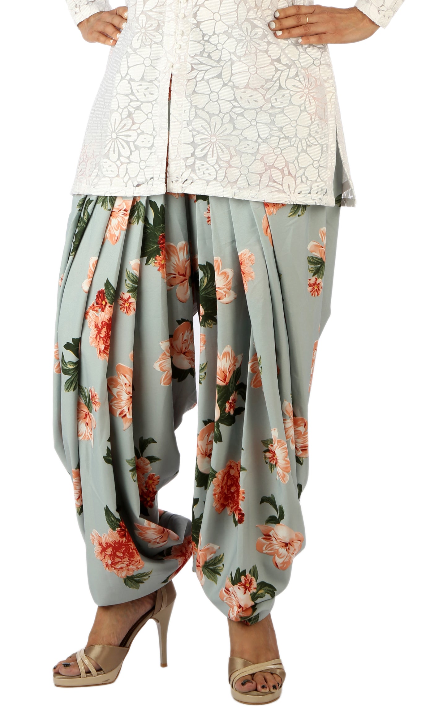 Grey Floral Print Patiala Salwar DVSR0009