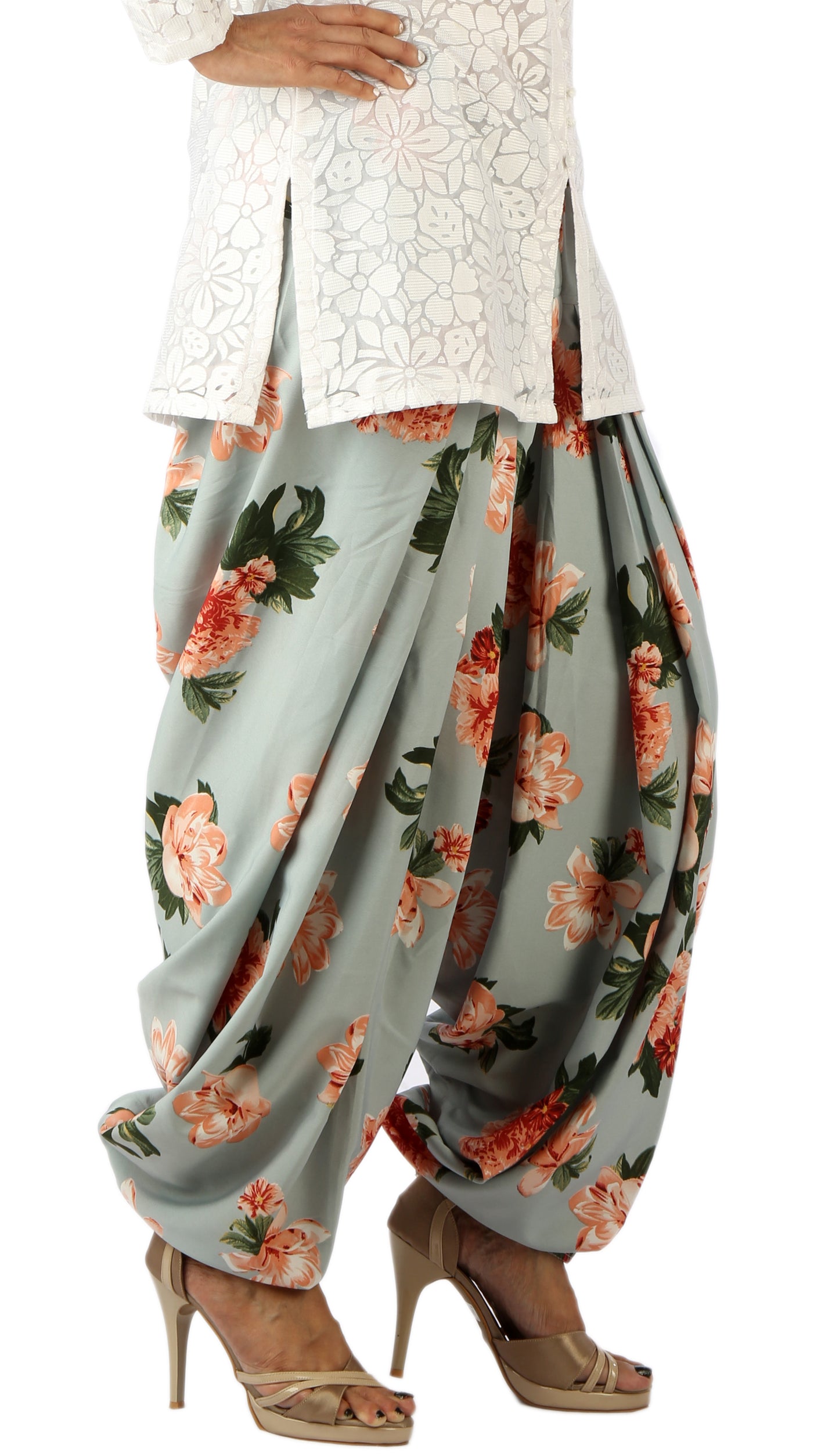 Grey Floral Print Patiala Salwar DVSR0009
