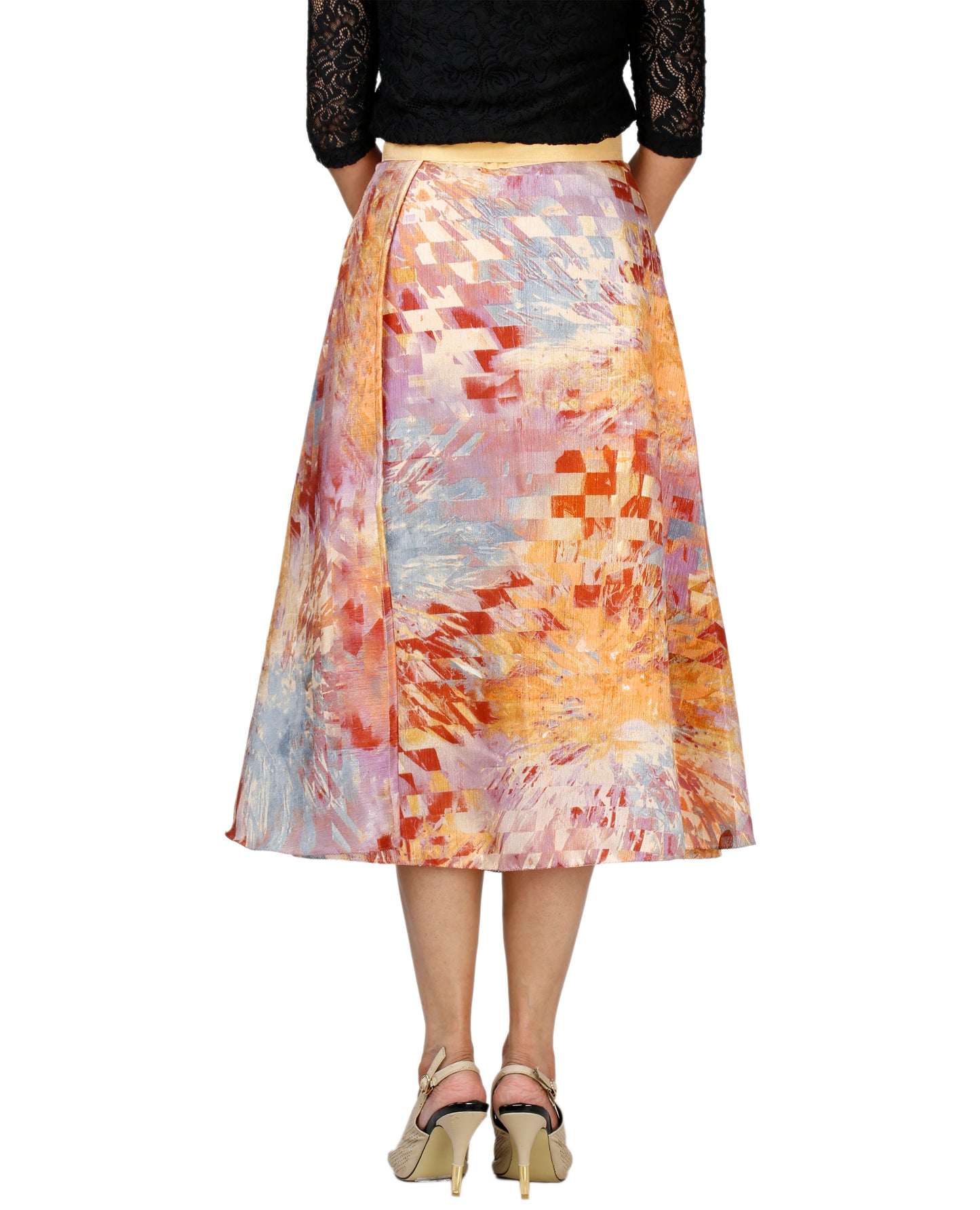 Printed Multicolor Silk Wrap Skirt Free Size WA000118