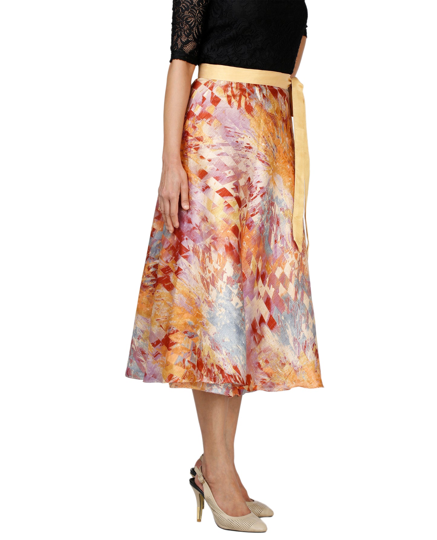 Printed Multicolor Silk Wrap Skirt Free Size WA000118