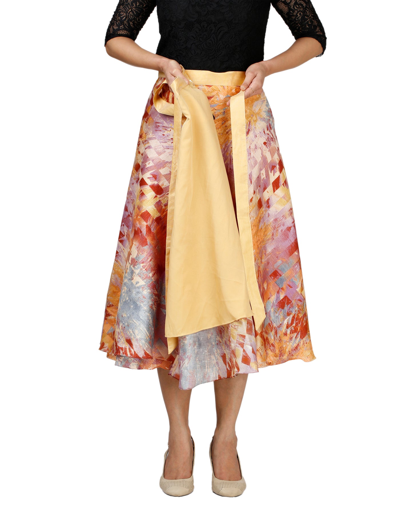 Printed Multicolor Silk Wrap Skirt Free Size WA000118