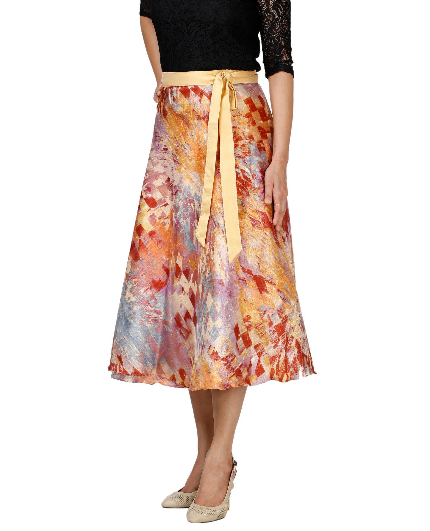Printed Multicolor Silk Wrap Skirt Free Size WA000118