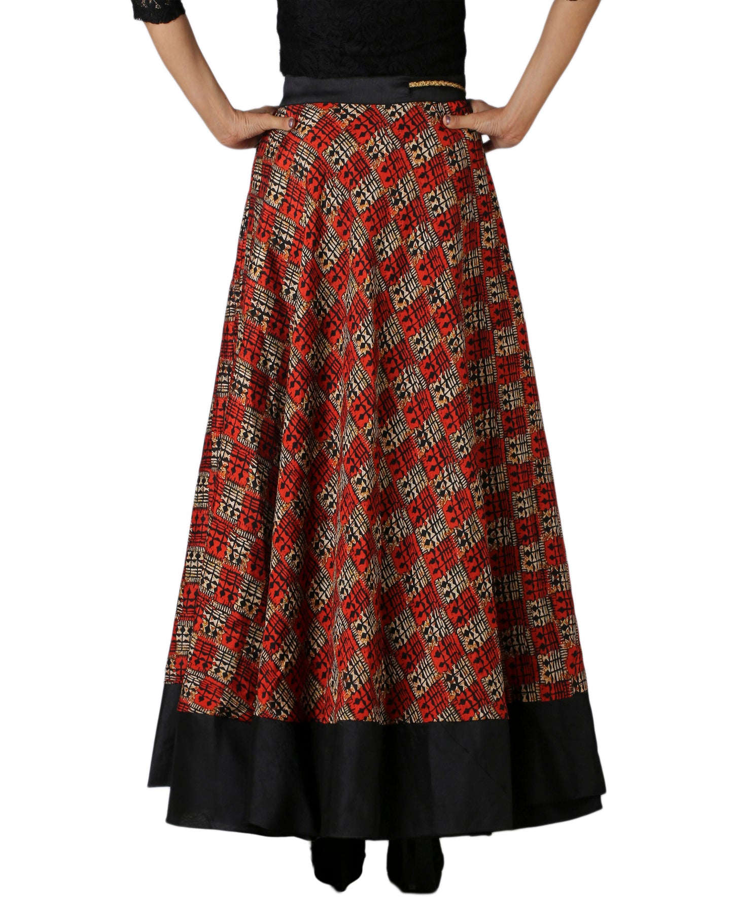 Bhagalpuri Checkered Maxi Wrap Skirt Free Size WA000179