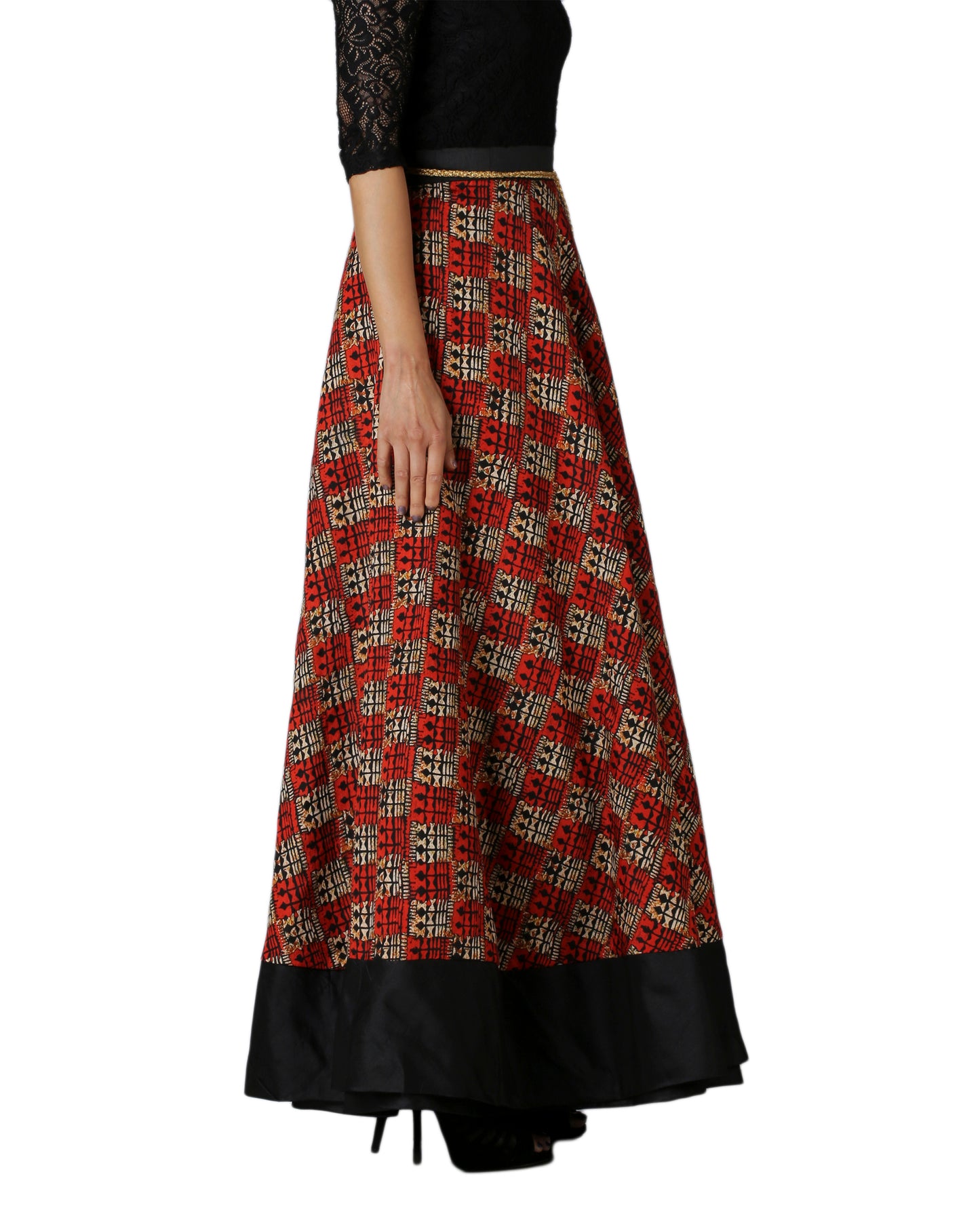 Bhagalpuri Checkered Maxi Wrap Skirt Free Size WA000179