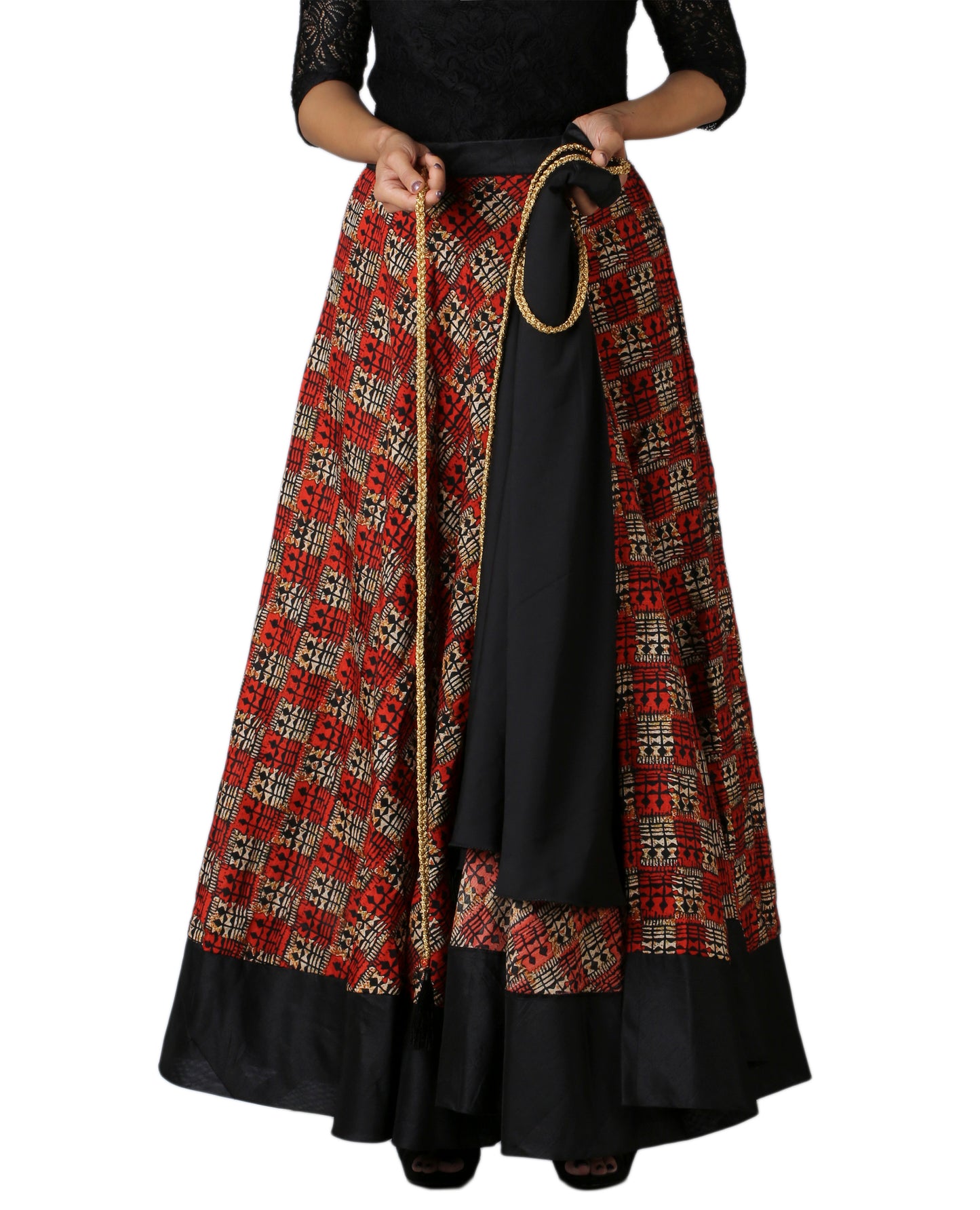 Bhagalpuri Checkered Maxi Wrap Skirt Free Size WA000179