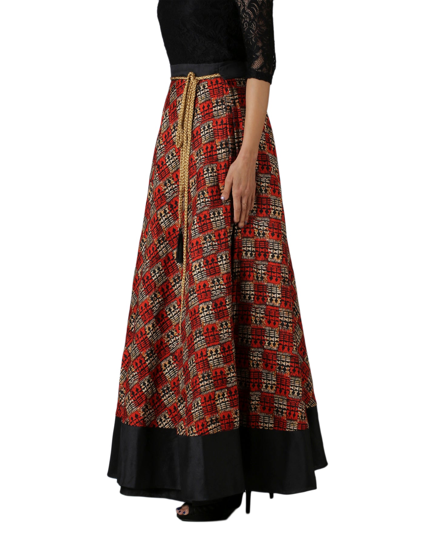 Bhagalpuri Checkered Maxi Wrap Skirt Free Size WA000179