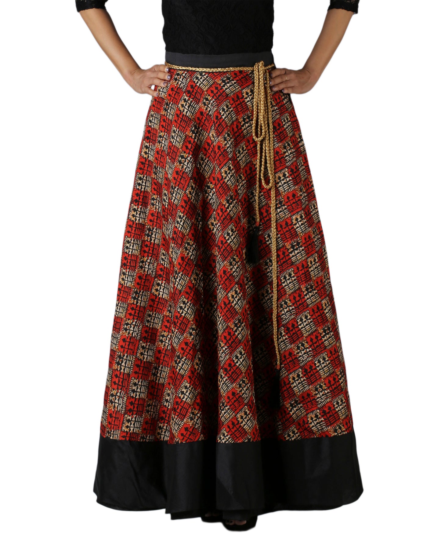 Bhagalpuri Checkered Maxi Wrap Skirt Free Size WA000179