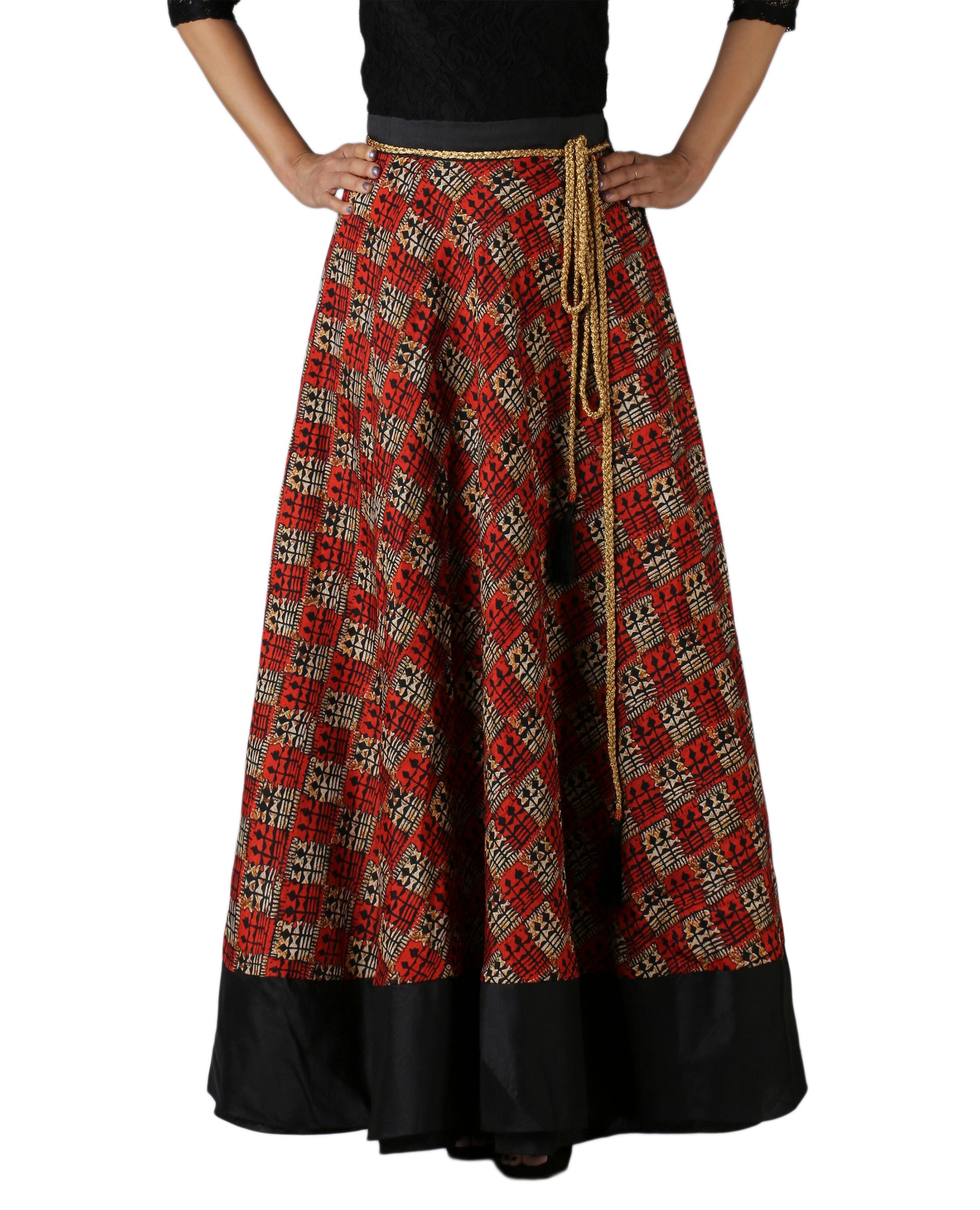 Bhagalpuri Checkered Maxi Wrap Skirt Free Size WA000179