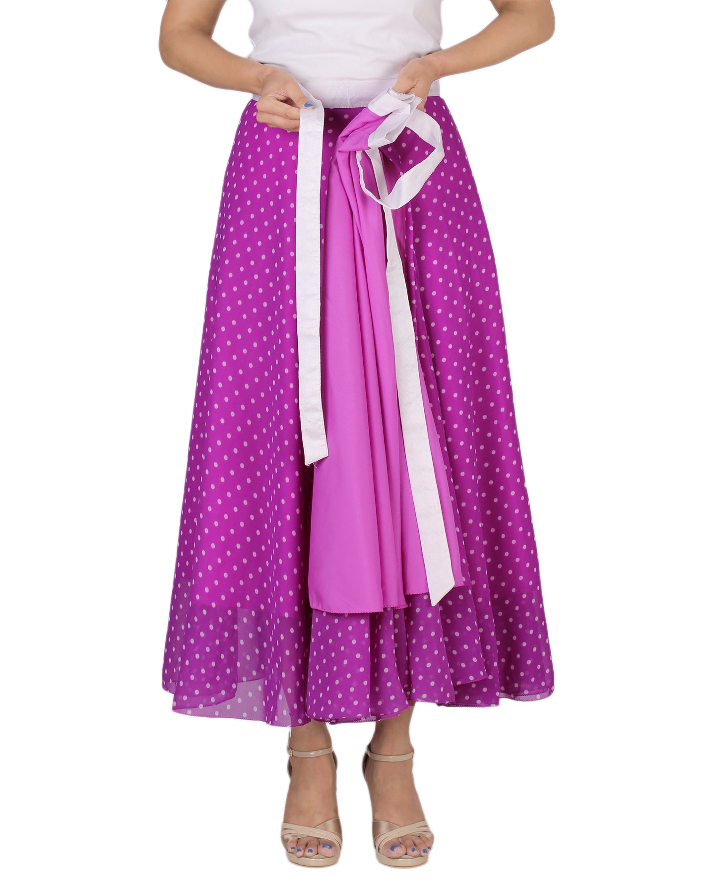 Purple Polka Dots Wrap Skirt Free Size WA000165