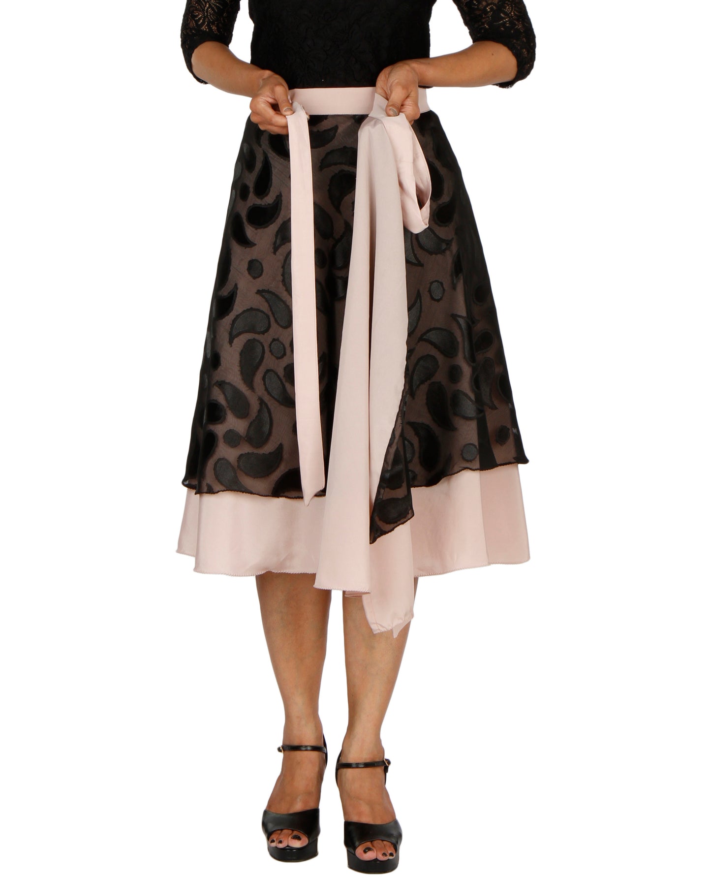 Black Layered Wrap Skirt Free Size WA000199