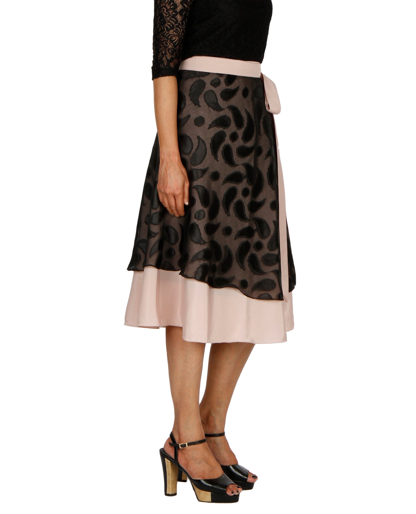 Black Layered Wrap Skirt Free Size WA000199