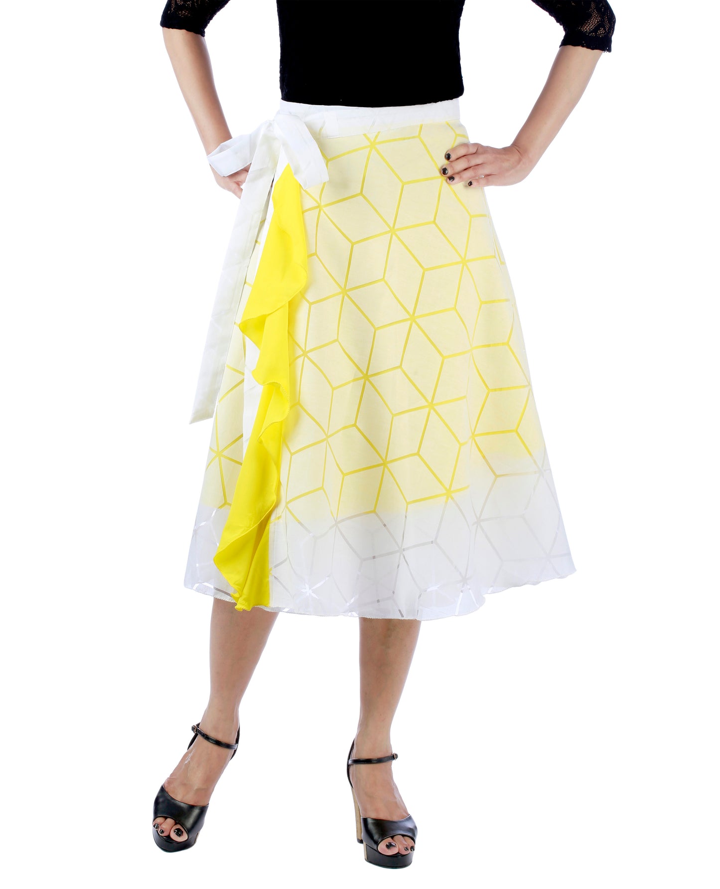White Ruffle Wrap Skirt Free Size WA000193