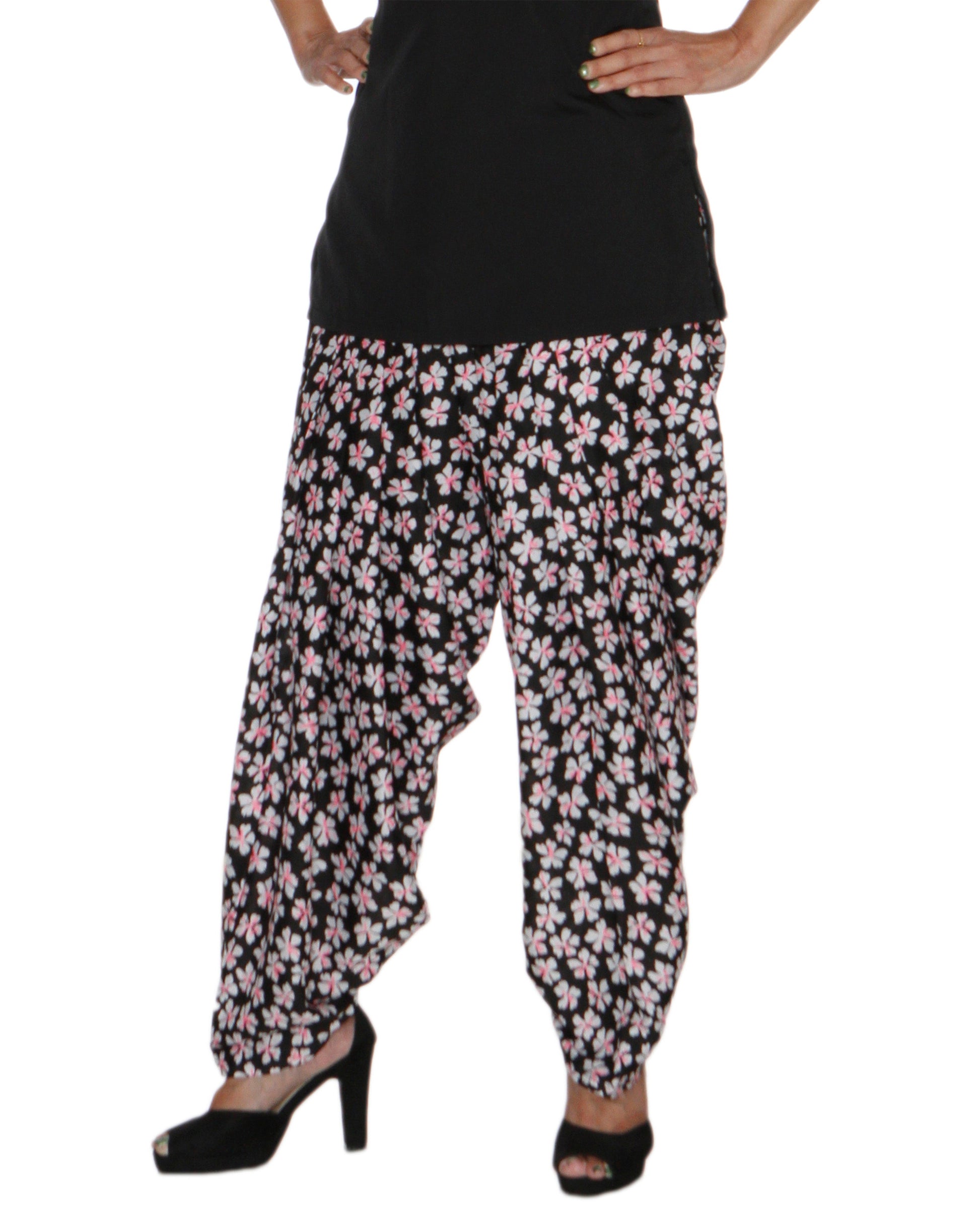 DeeVineeTi Women's Crepe Black Floral Printed FreeSize Patiala Salwar DVSR0019 Front
