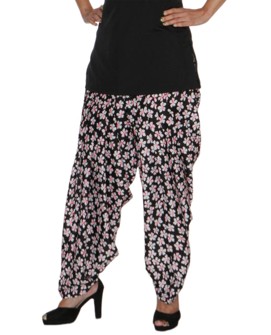 DeeVineeTi Women's Crepe Black Floral Printed FreeSize Patiala Salwar DVSR0019 Front