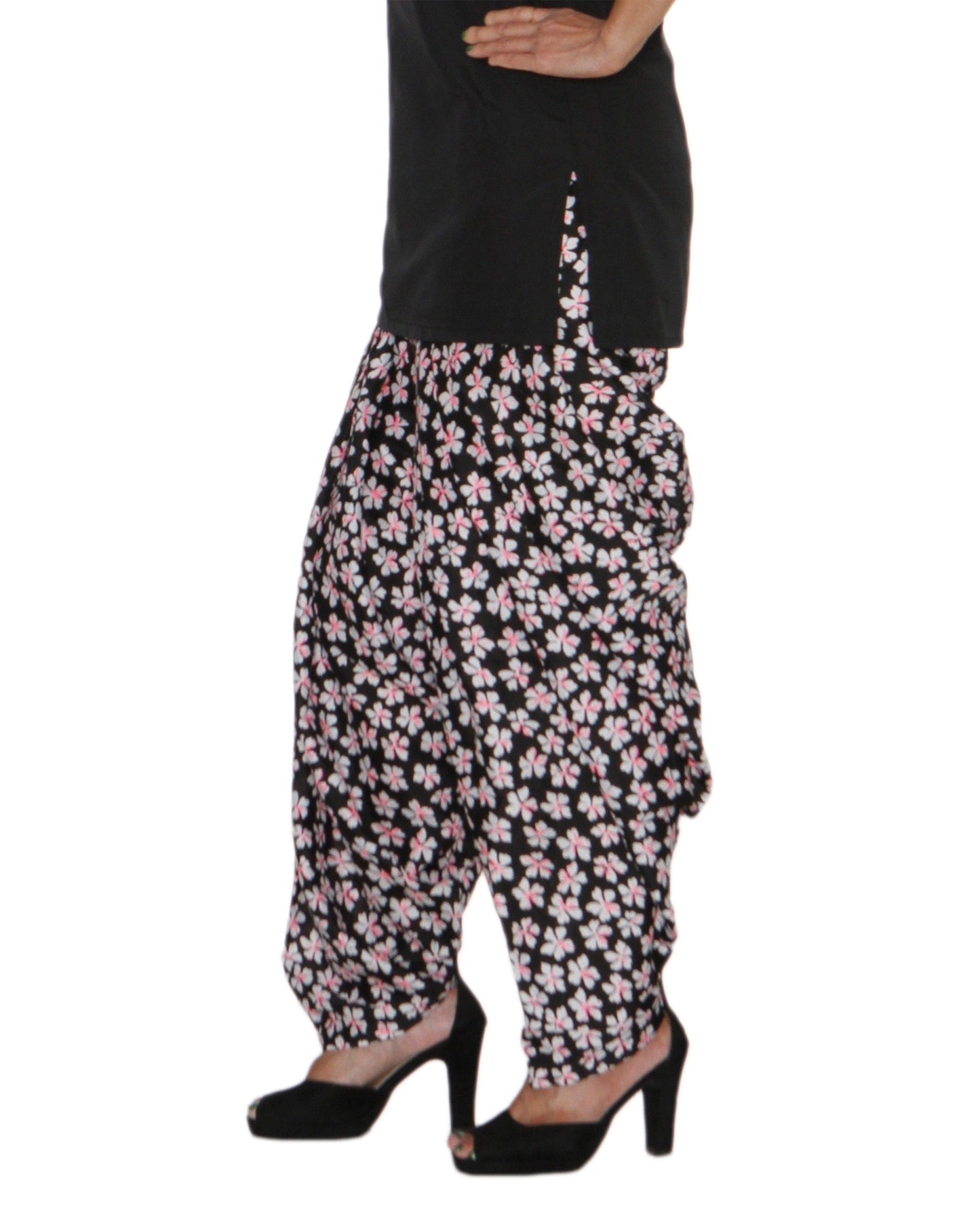 DeeVineeTi Women's Crepe Black Floral Printed FreeSize Patiala Salwar DVSR0019 Left