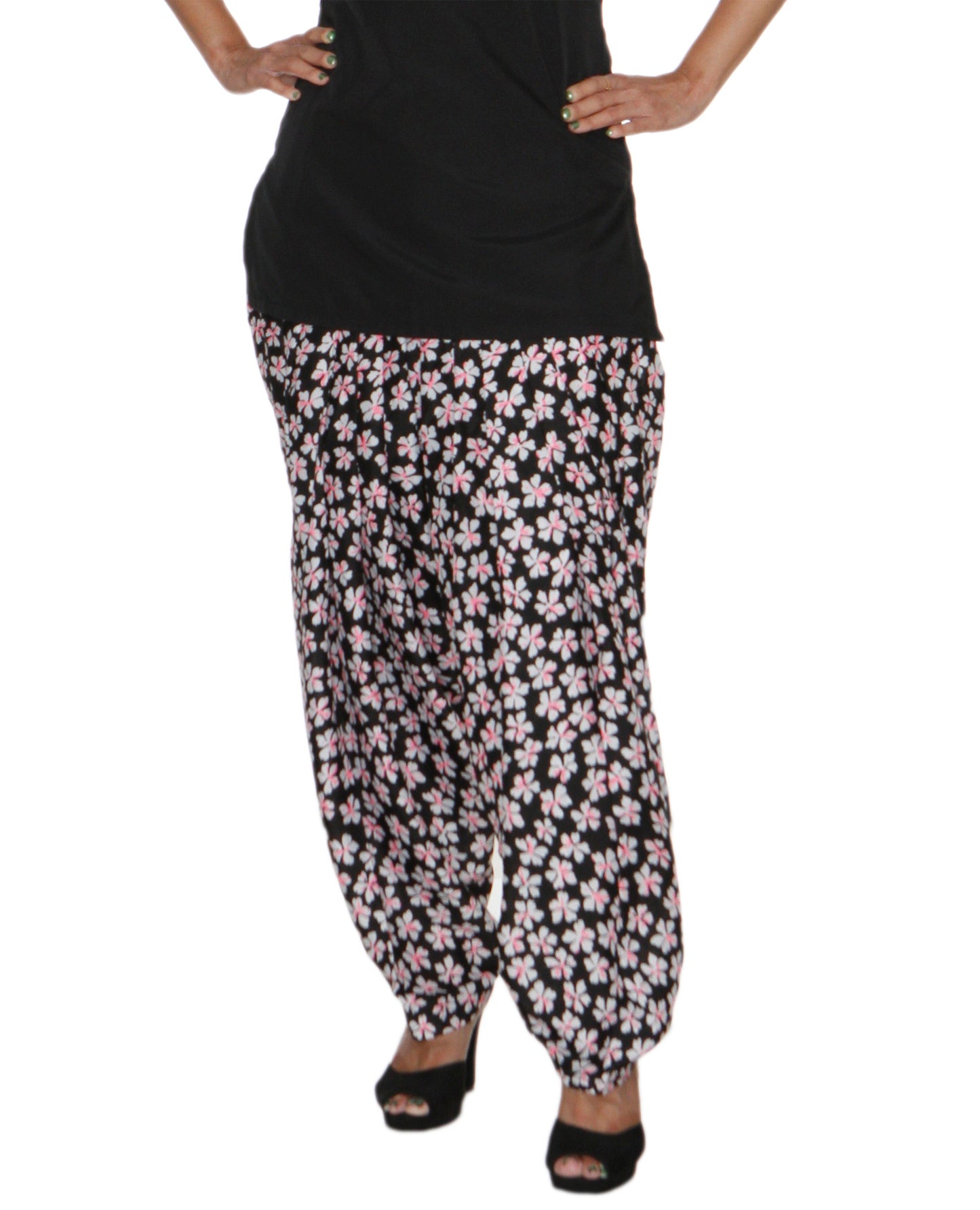 DeeVineeTi Women's Crepe Black Floral Printed FreeSize Patiala Salwar DVSR0019