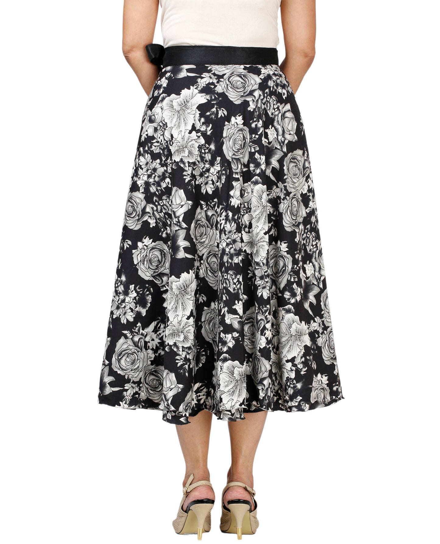 Floral Black Crepe Wrap Skirt Free Size WA000128