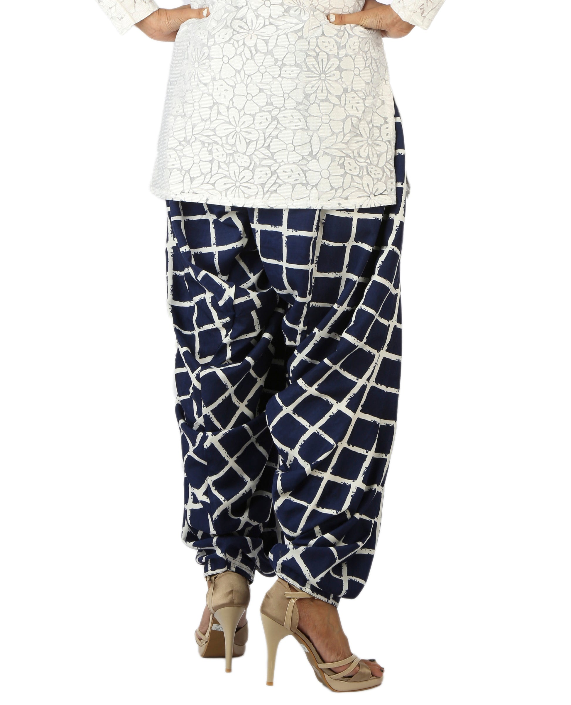 DeeVineeTi Women's Crepe Blue Checkered Print FreeSize Patiala Salwar DVSR0001 Back