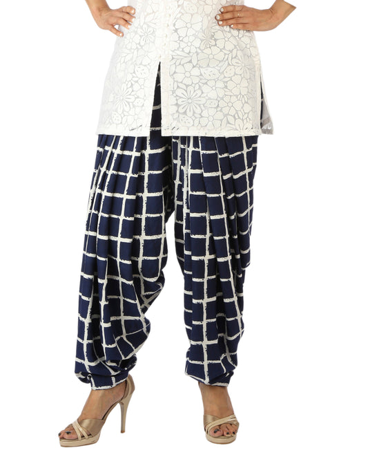 DeeVineeTi Women's Crepe Blue Checkered Print FreeSize Patiala Salwar DVSR0001 Front