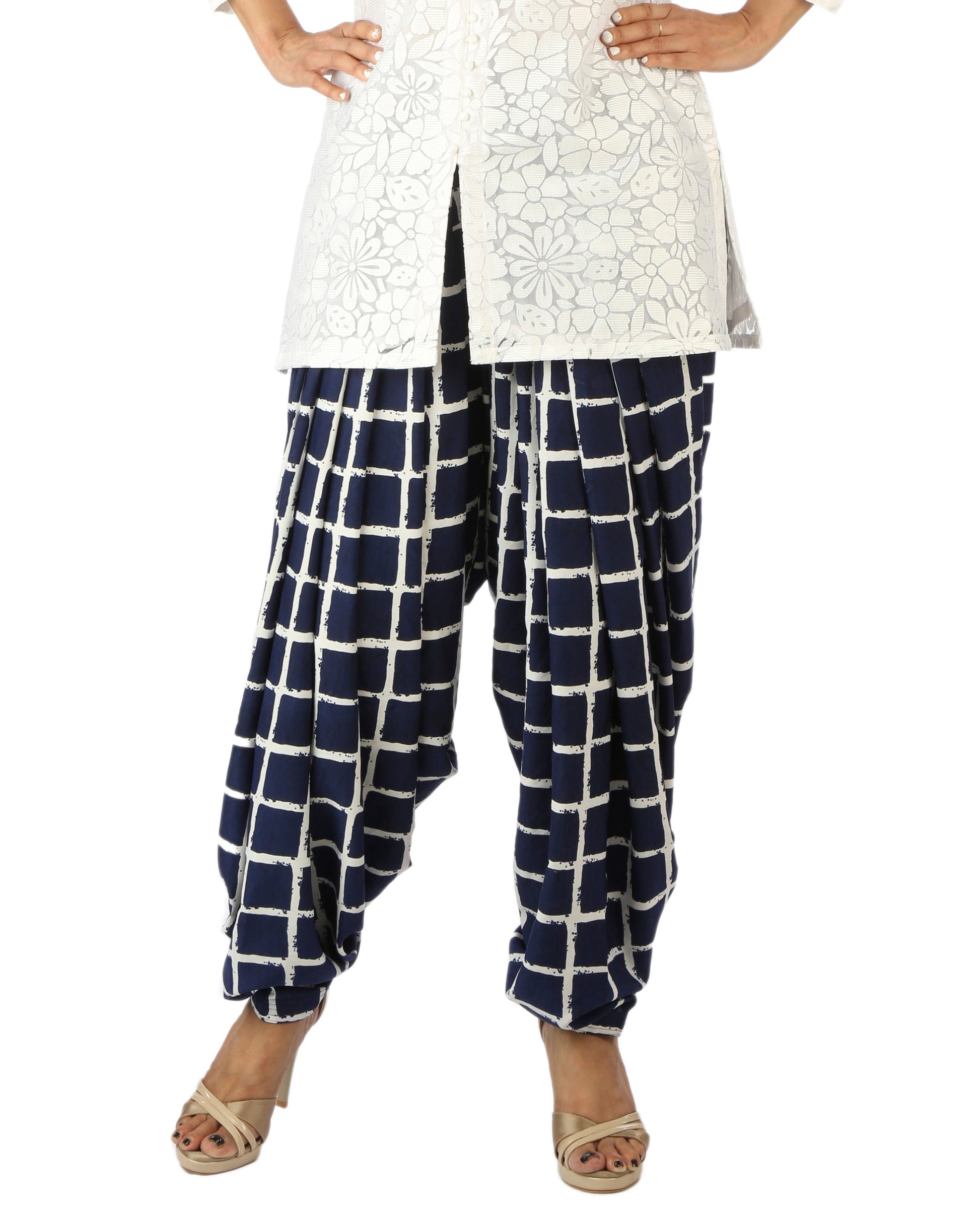 DeeVineeTi Women's Crepe Blue Checkered Print FreeSize Patiala Salwar DVSR0001