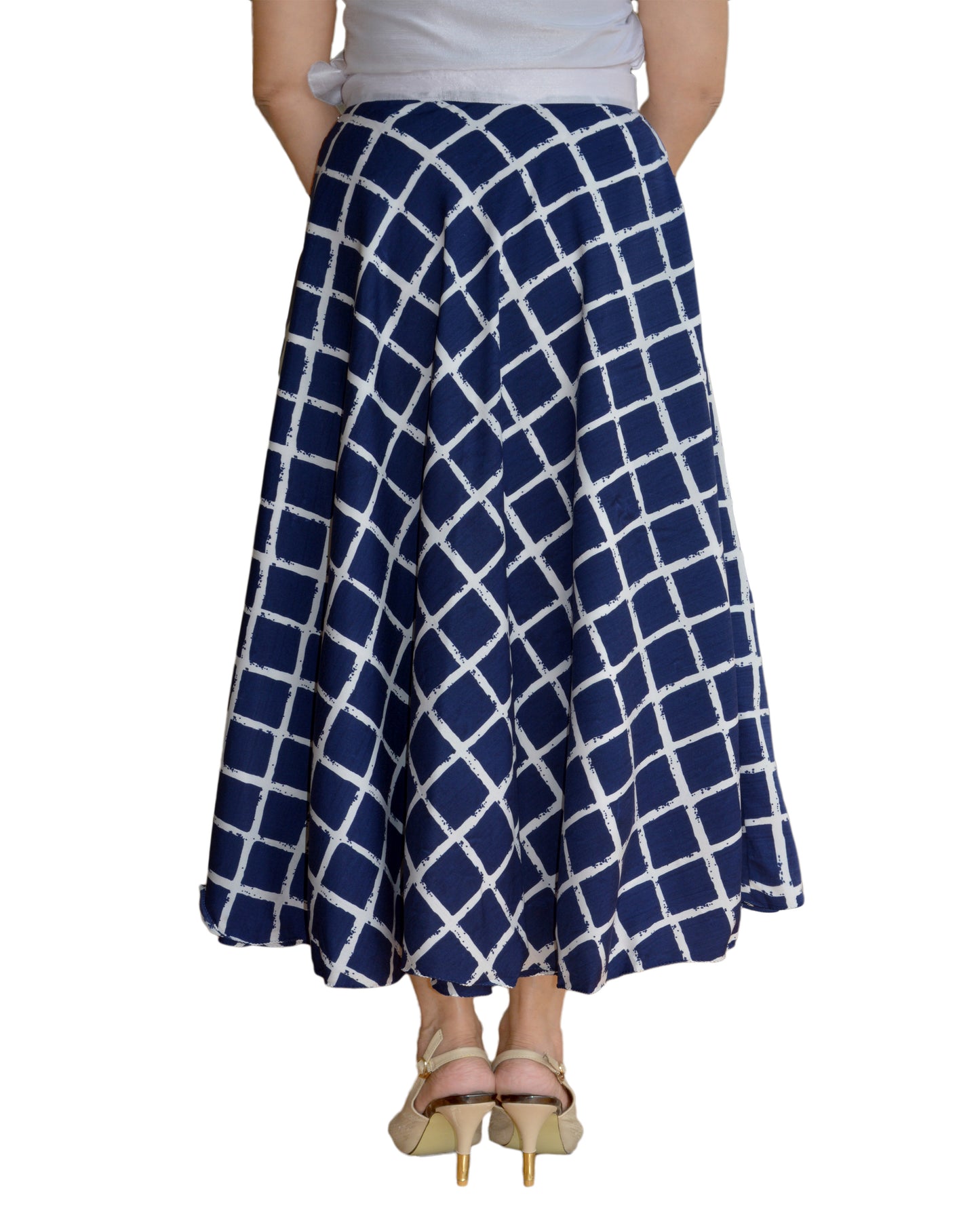 Crepe Blue Checkered Wrap Skirt Free Size WA000125