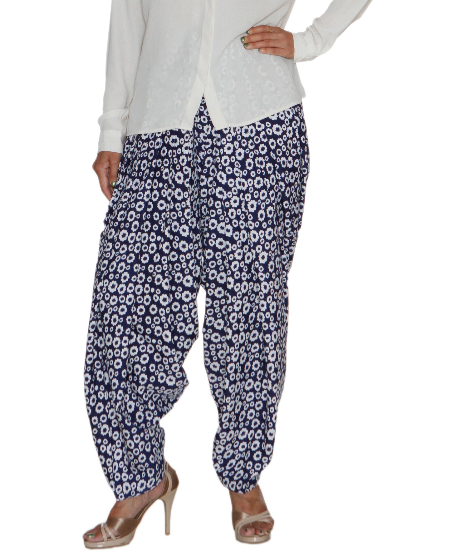 DeeVineeTi Women's Crepe Blue Floral Print FreeSize Patiala Salwar DVSR0016 Front