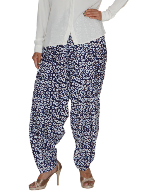 DeeVineeTi Women's Crepe Blue Floral Print FreeSize Patiala Salwar DVSR0016 Front