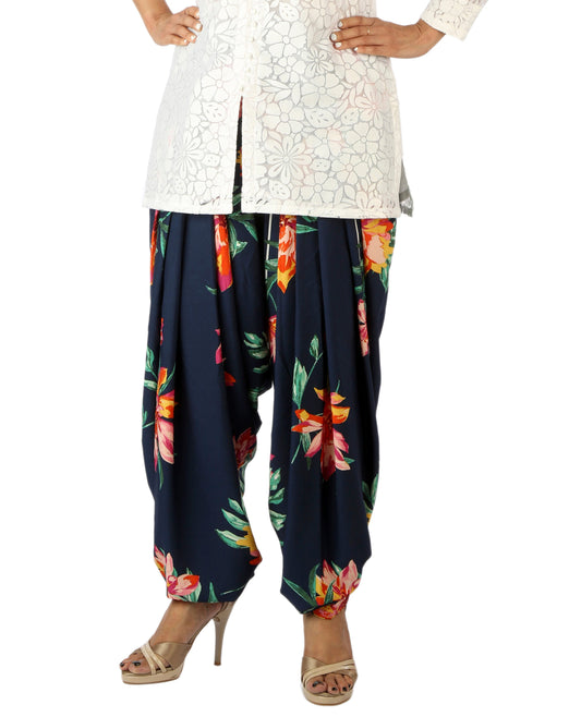 DeeVineeTi Women's Crepe Blue Floral Printed FreeSize Patiala Salwar DVSR0004 Front