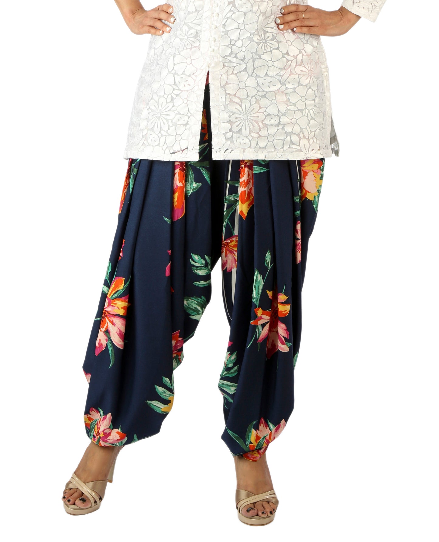 DeeVineeTi Women's Crepe Blue Floral Printed FreeSize Patiala Salwar DVSR0004