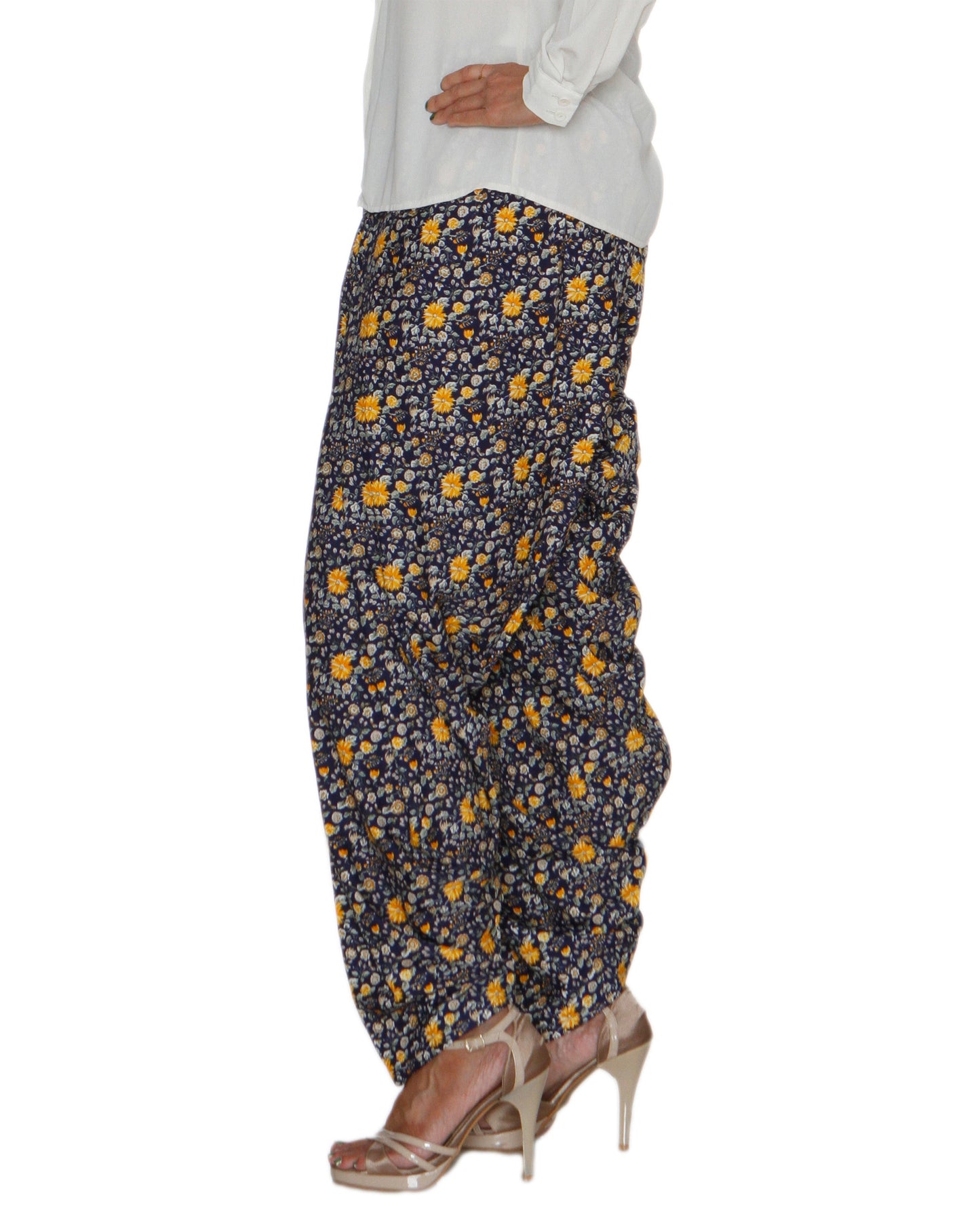 DeeVineeTi Women's Crepe Blue Floral Printed FreeSize Patiala Salwar DVSR0024 Left