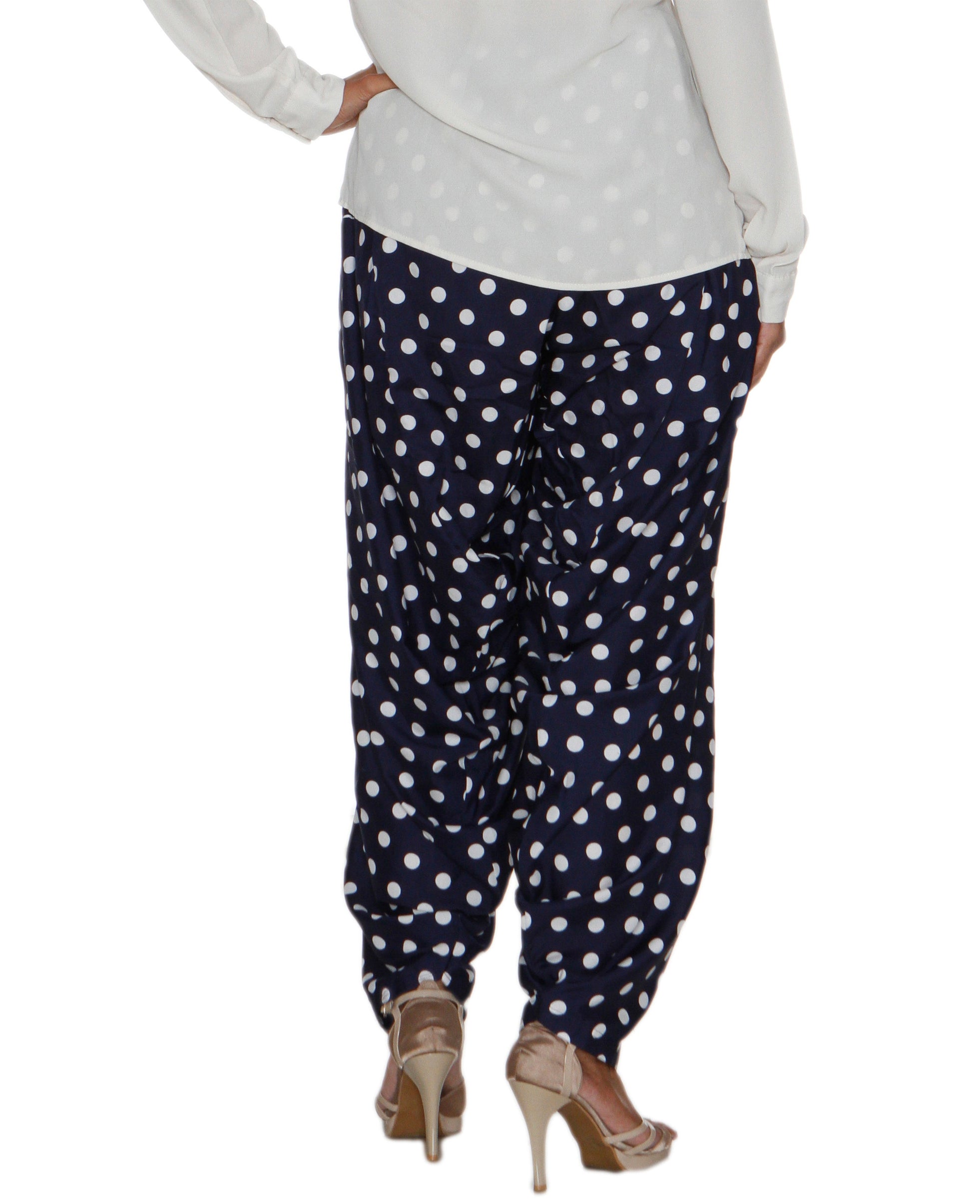 DeeVineeTi Women's Crepe Blue Polka Dot Printed FreeSize Patiala Salwar DVSR0020 Back